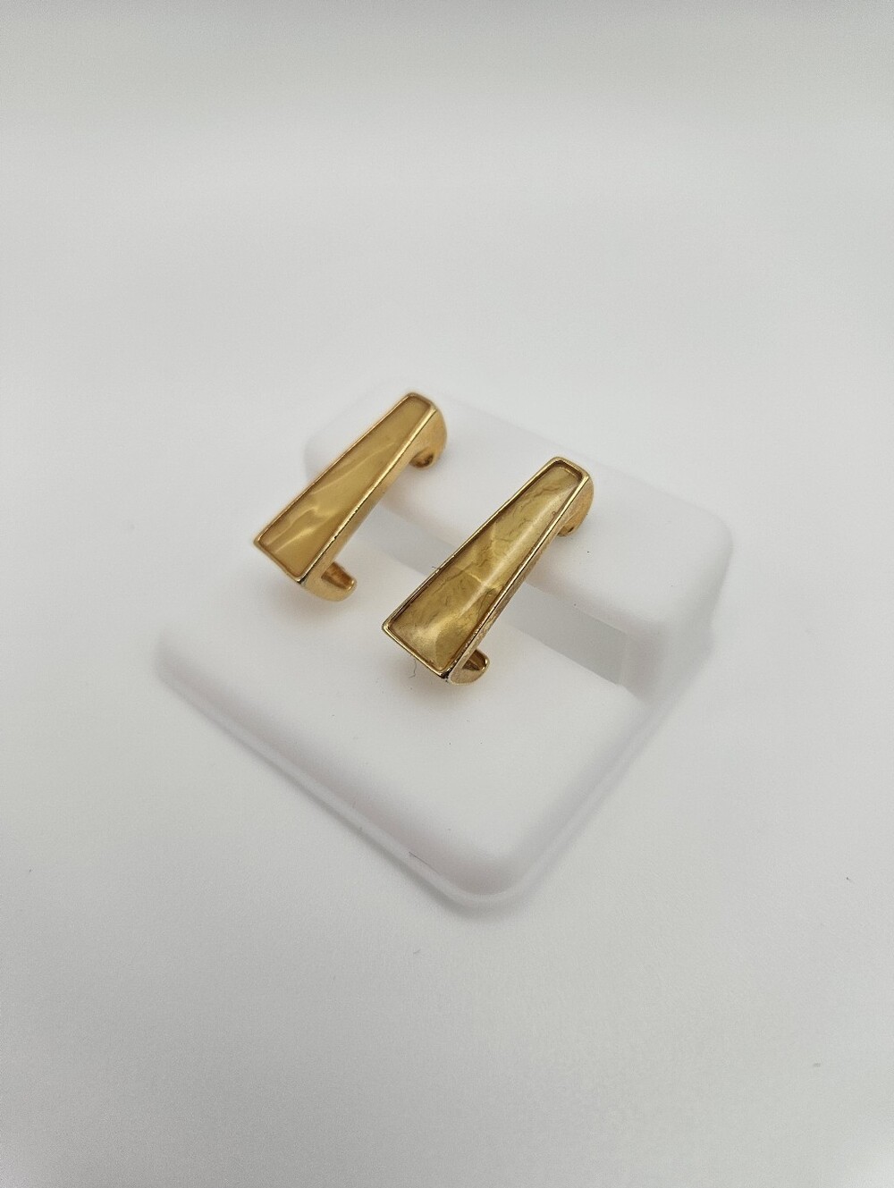 Gold-Tone Trapezoid Yellow Resin Stud Earrings